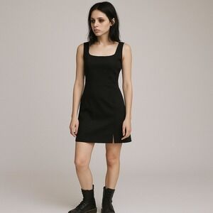 Rampage Black Mini Dress Women's Size 7 Sleeveless Square Neck 90s Y2K Cocktail‎